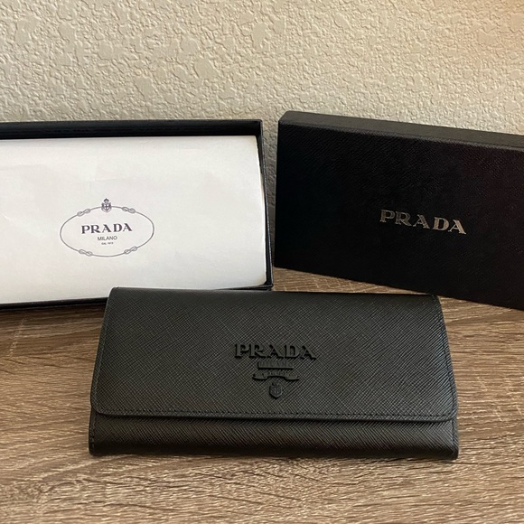 Prada Handbags - Prada Large Saffiano Black Leather Wallet